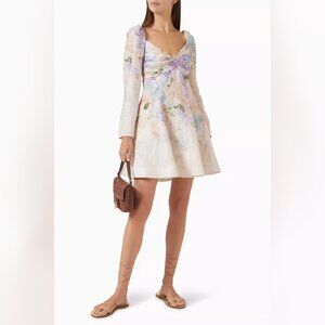 NWOT ！Zimmermann Pink and Purple Long Sleeve Fit and Flare Dress - Size 0/AU4